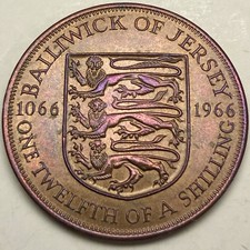 Bailiwick of Jersey 1966 1/12 One Twelfth Shilling Coin - Beautiful Toning picture