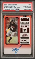 POP 1 DRAKE LONDON ROOKIE TICKET RED ZONE AUTO PSA/DNA 10/10 2022 CONTENDERS picture