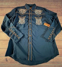 Scully Western Shirt Pearl Snap Blue NWT P-880 Native American Pattern LG picture