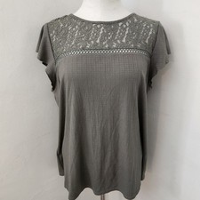 Torrid Womens Olive Green Ribbed Lace Yoke Flutter Sleeve Top Size 1 Plus L XL picture