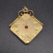 Antique Victorian G.W.&R. Gold Filled Square Book Locket with Ruby Paste Accent picture