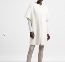 New Theory Bell Coat Sz L Large women Wool Cashmere Divide Luxe Ivory Zip picture