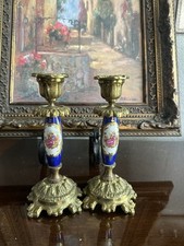 Pair  of Beautiful French Sevres Style Portrait Porcelain Candlesticks picture