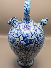 Vtg Spanish Fajalauza Water Jug/Pitcher Botijo Ceramic Bird Collection Label picture