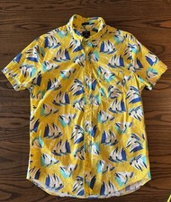 J.Crew Mens M Flex Washed Sailboat Print Shirt Yellow Short Sleeve Nautical picture