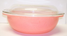 VTG Pyrex 024 Flamingo Pink Speckled Coral 2 Qt round casserole dish w/lid CLEAN picture