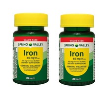 Spring Valley Iron 65 mg Dietary Supplement  200 Tablets Mineral Support 2 Pack picture