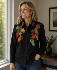 Vintage Harbour Vue Beaded Pepper Button Up Shirt W Size 10 Western Fiesta picture