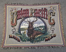 Vintage Union Pacific Railroad Woven Tapestry Throw Blanket Elk 66x50 USA Made picture