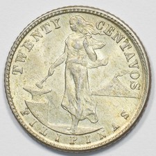 Philippines 1944-D Commonwealth Twenty Centavos Silver P191164 picture