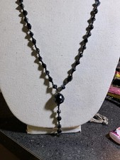 Victorian Mourning Y Necklace Czech/French Pressed Fire Polished Glass 36” picture