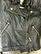 SO Black Teens Juniors 7 Biker Jacket Faux Leather Quilted Lined Zip/Snap picture
