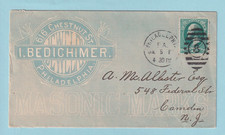 1890s I. Bedichimer Masonic Marks Cameo Ad Cover Philadelphia, PA to Camden NJ picture