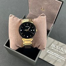 Bulova Modern Futuro Men's Quartz Watch Black Dial Gold Strap 42MM/97D116 picture