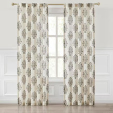 Sofia Flower Block Bouque Clay/Teal Faux Linen 37 In. W X 84 In. L Rod Pocket Li picture