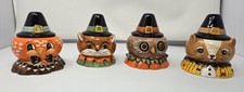 Johanna Parker Critter Bowl Pilgrim Hat Lid Transpac Thanksgiving Fall Jar Set/4 picture