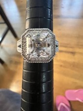 Breathtaking 4-Carat Asscher-Cut Moissanite Double Halo Cathedral Ring (Size 5) picture