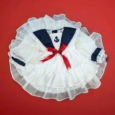 Martha's Miniatures Vintage Navy White Ruffle Dress Nautical Sailor W/ Slip 24mo picture