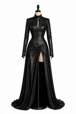 Women's Gothic Long Leather Coat Black Victorian Style Leather Coat picture