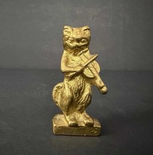 Rare Vintage Brass Cat Violin Figurine, Franz Bergmann Style, Made in Canada picture