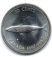 1967 Canadian Uncirculated Confederation Centennial Silver Dime Coin picture