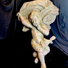 Antique plaster  Cherub Wall Sconce 20””x14” Large hanging Gray Plaster Relief picture