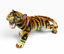 Vintage Ceramic Tiger Figurine Orange Black Striped Decorative Sculpture picture