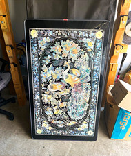 Vintage Korean Chinoiserie Mother of Pearl Inlay, Peacock low folding tea table picture