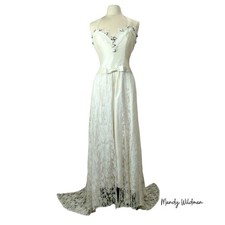Handmade wedding dress. Ivory silk, vtg lace, roses, corset back. Princess Sml. picture
