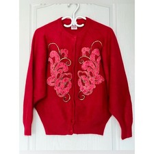 Vintage Gianfranco Ferre Studio 0001 Angora Lace Cardigan Red Batwing Italy L picture