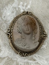 Antique Victorian Carved Lava Stone Cameo Brooch 12K Gold Filled High Relief  picture