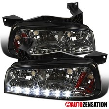 Fit 2006-2010 Dodge Charger Smoke LED Strip Headlights Corner Lamps Left+Right picture