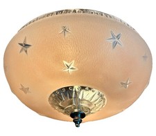 Antique 1920s-1930s Art Deco Nouveau Federal Stars Pink Ceiling Light Fixture picture