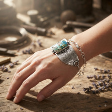 925 Sterling Silver Natural Chrysocolla Chain Daughter Trendy Bracelet Jewelry picture