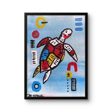 Jae Estelle Original 11x14 Folk Colorful Sea Turtle Painting Signed Canvas picture