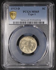 1913-D Buffalo Nickel (Type 1) - 5c PCGS MS65 - PCGS Gold Shield picture