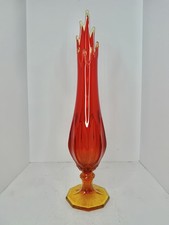 Vintage MCM Large 21.25” LE Smith Amberina Pedestal Dominion Swung Vase picture