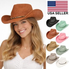 C.C Women's Solid Color Western Multicolor Trim Band Knitted Cowgirl Hat picture