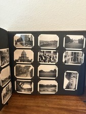 Orig WWII Harlich Photo Album Scrapbook w 35+ B&W Velox Photos Postcards, 1940s picture