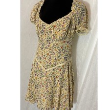 Reformation Yellow Floral, size 10, puff sleeve, smocked dress picture