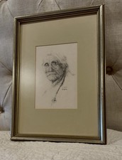 Vintage Gary Roller Lithograph Charcoal Print Native American Elder Look picture