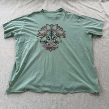 Torrid Graphic Womens Green Boho Embroidered Floral Raw Hem Cotton Size Tee picture
