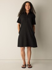 EILEENFISHER Cotton Blend Stripe Stitch Classic Collar Dress BLACK/WHITE picture