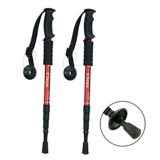 2 PCS Trekking Walking Hiking Sticks Anti-shock Adjustable Alpenstock Poles Red picture