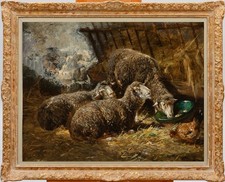 Hand Painted Classical Oil Painting Sheep Barn Stable Animal Art Vintage style picture