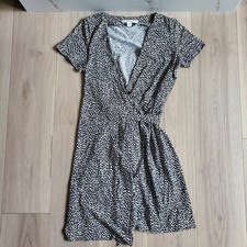 Diane von Furstenberg Wrap Dress Womens 12 Black Silk Cotton New Julian Leopard picture
