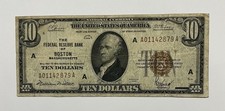 1929 $10 National Currency Boston MA Brown Seal US Federal Reserve Bank Note picture