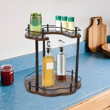 2 Tier Carbon Steel Height Adjustable Rotating Spice Organization For Cabinet picture