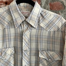 VTG 70s Wrangler Men's Pearl Snap Shirt MADE IN USA 15.5 32 M 21x31 picture