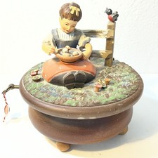 Vintage Anri Wood Carved Girl & Birds Thoren Music Box “Hi Lili Hi Lo” picture